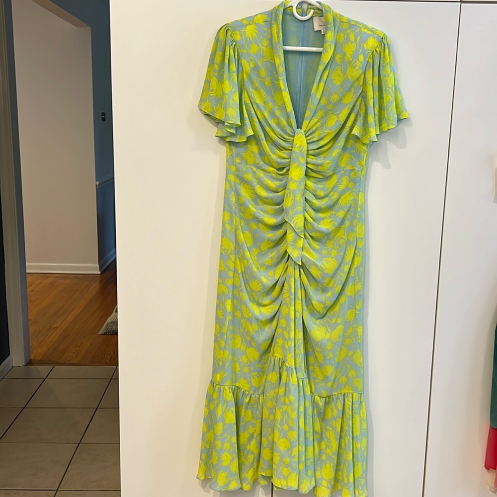 Cinq à Sept Lime Green Floral Dress